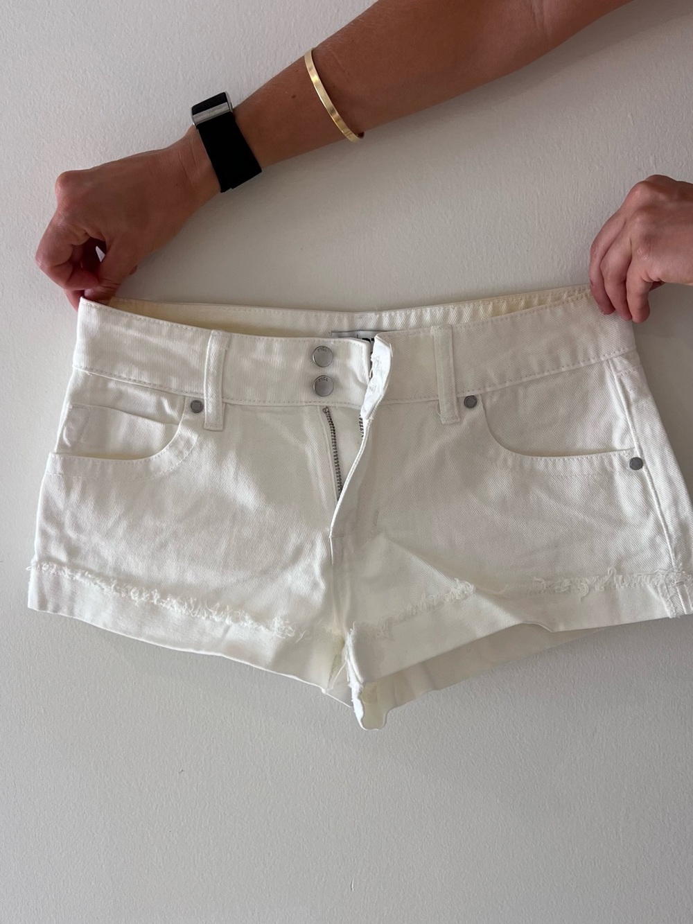TCL White Denim Jean Shorts with Frayed Hem